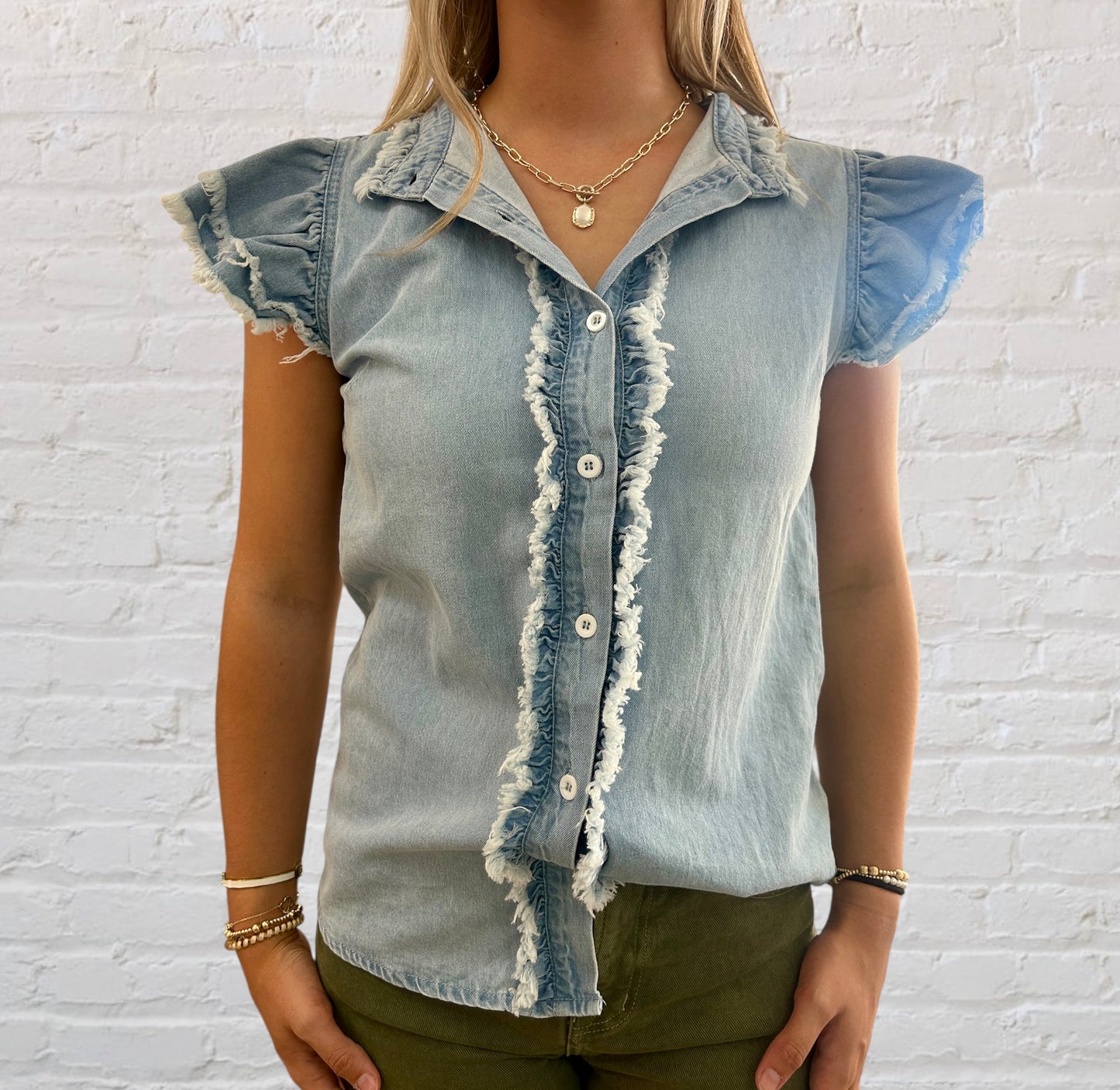 Freya Ruffle Sleeve Denim Blouse