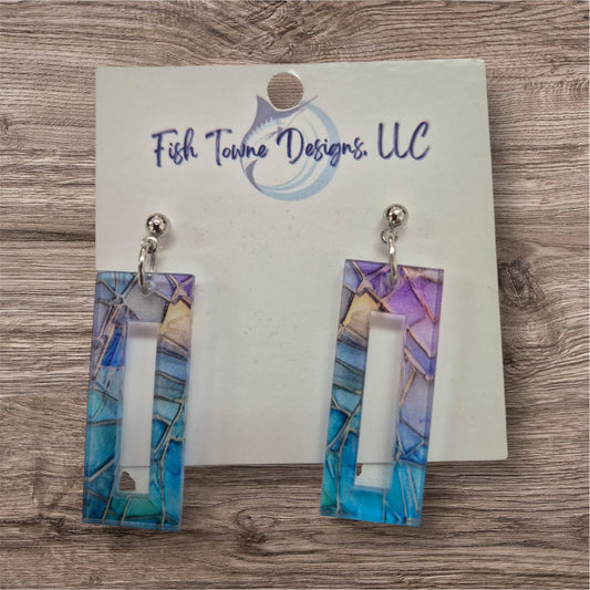 Stained Glass Rectangle Earrings