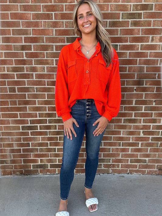 Sadie Orange Waffle Knit