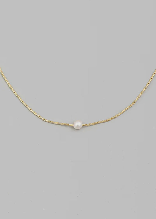 Dainty Chain Pearl Charm Necklace