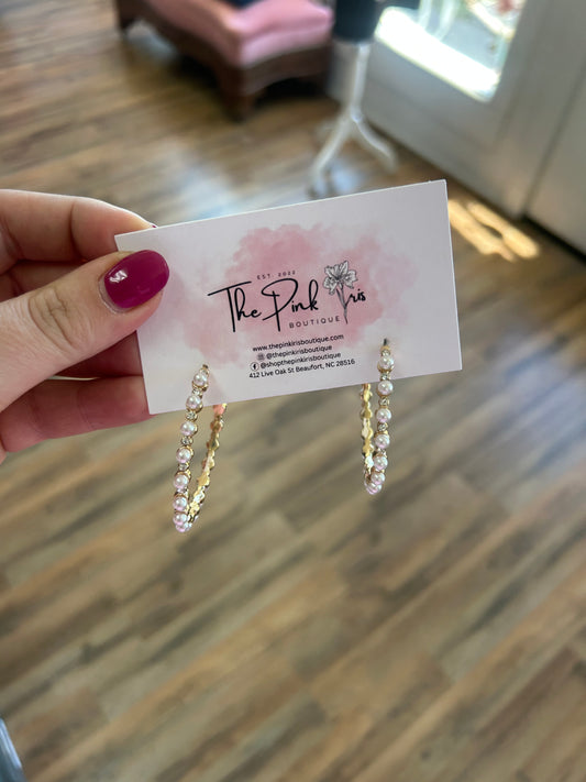 Stationed Pearl & Crystal Hoops
