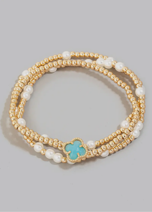 Faceted Clover Charm Mixed Beaded Bracelet