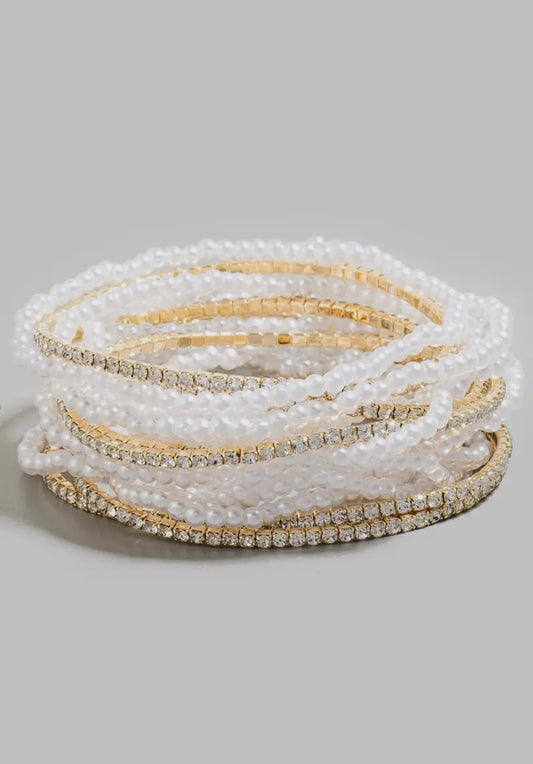 Rhinestone & Pearl Beaded Bracelet Set