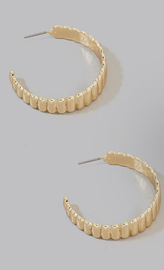Ridged Metallic Flat Hoop Earrings