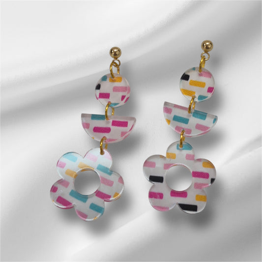 Confetti Stripe Flower Earrings