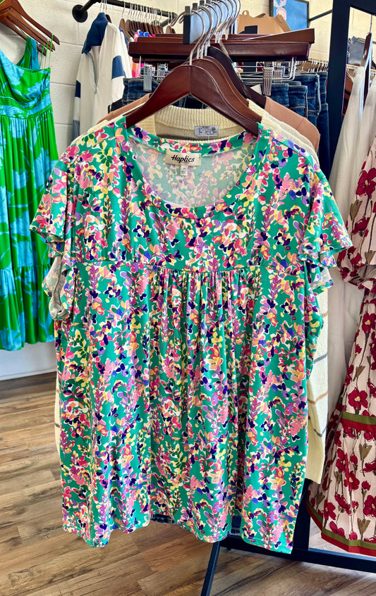 Curvy Mint Floral Top