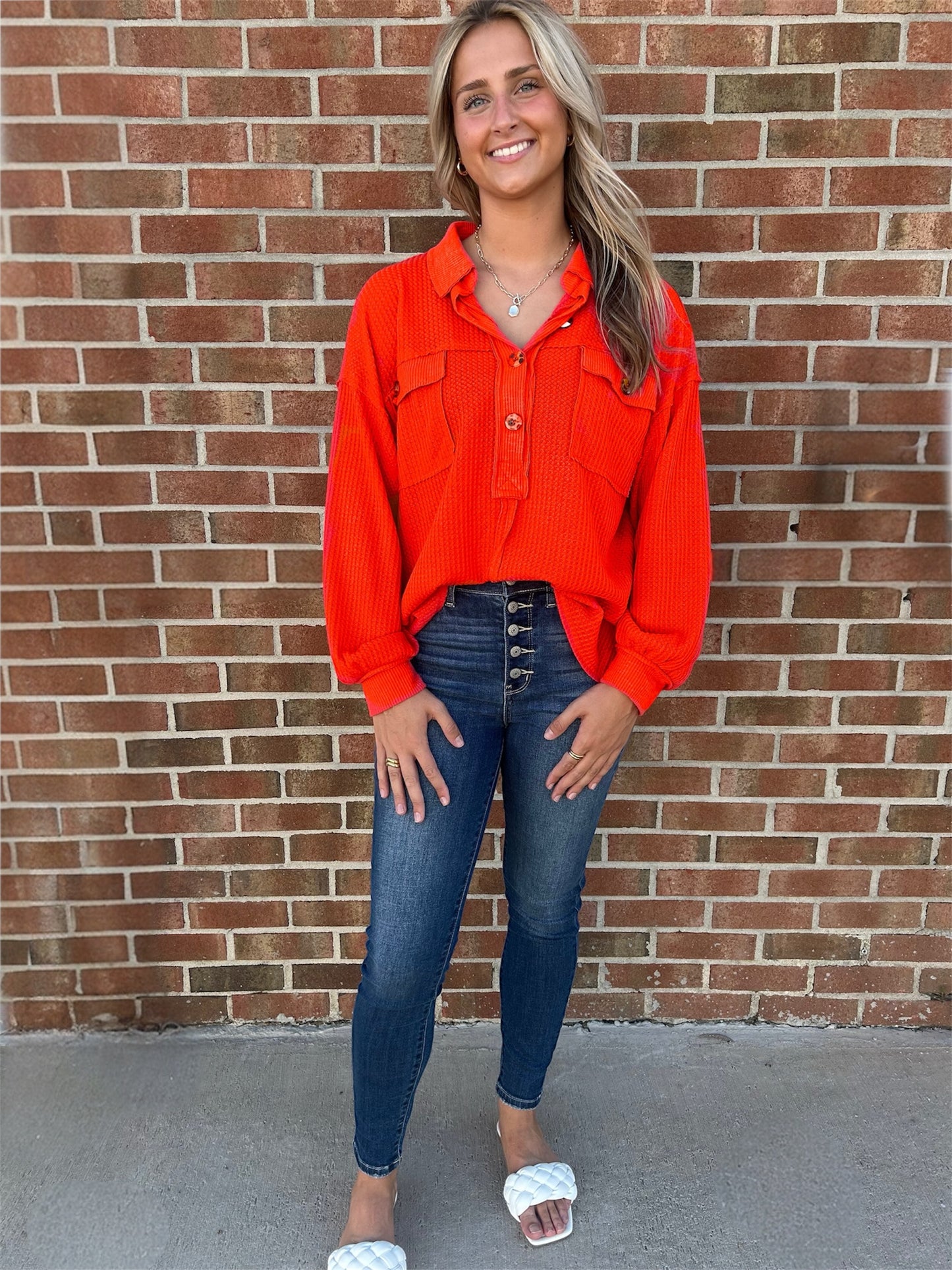 Sadie Orange Waffle Knit