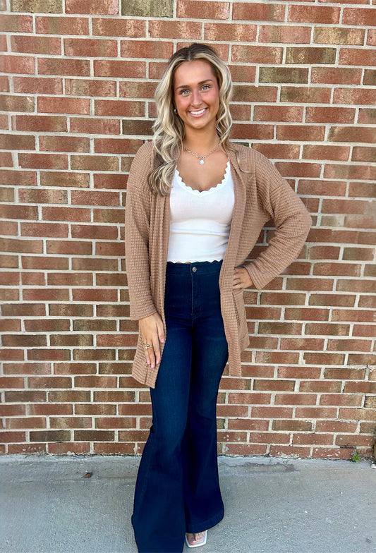 Waffle Knit Cardigan w/ Pockets