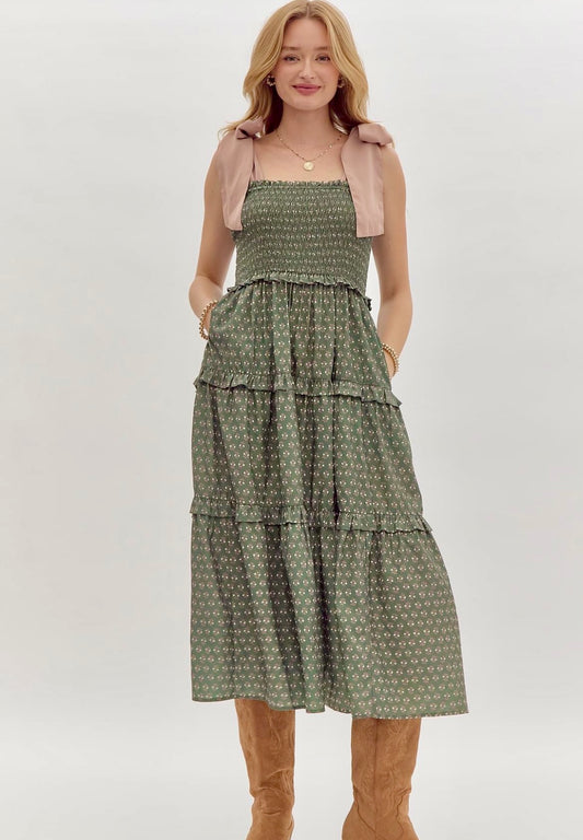Keeping Tabs Olive Dress