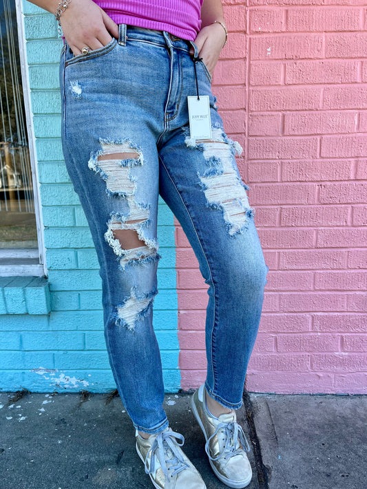 Boyfriend Distressed Judy Blue Jeans