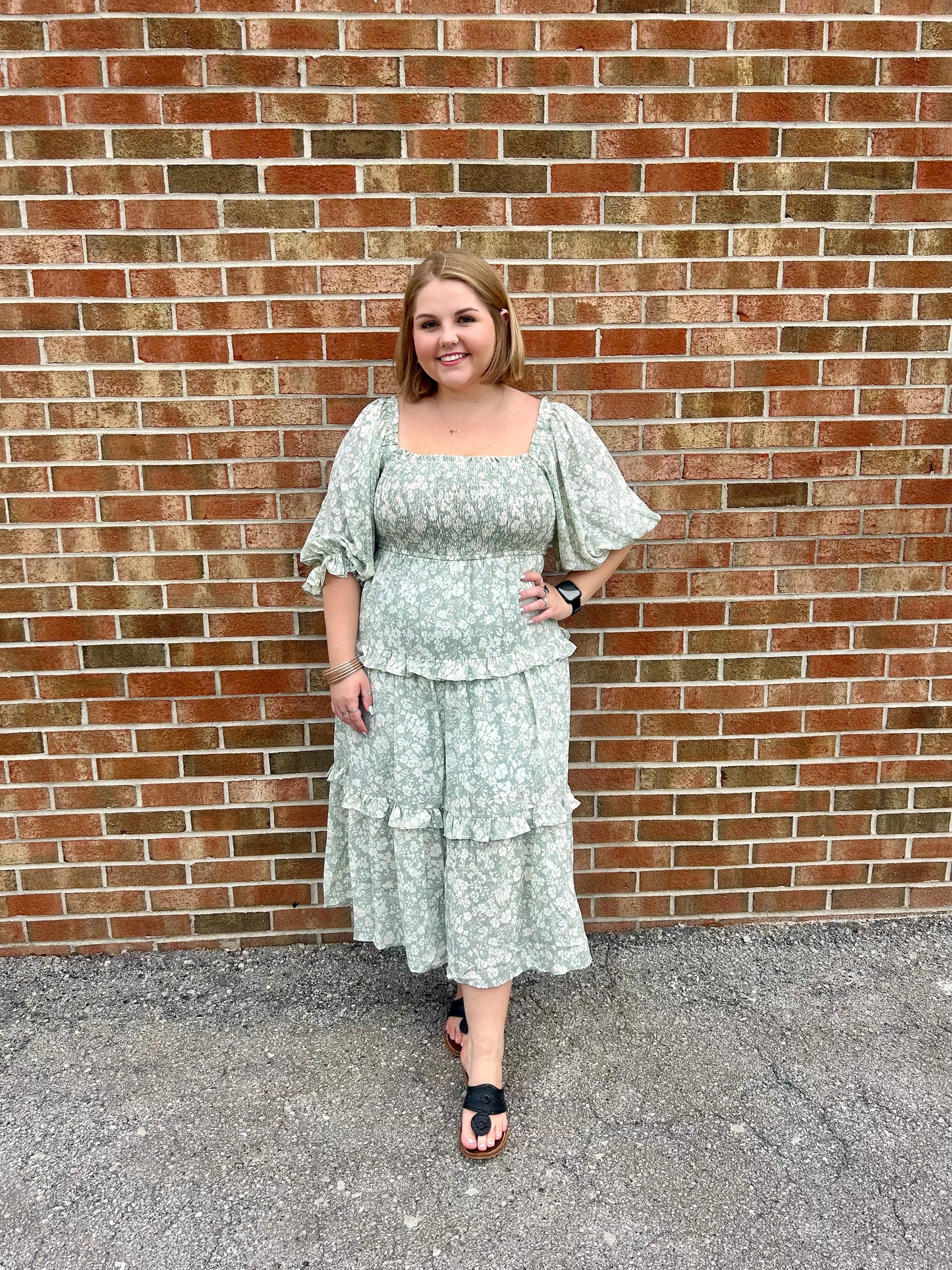 Sage Floral Midi Dress