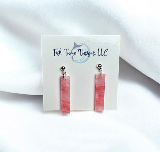 Pink Rectangle Earrings